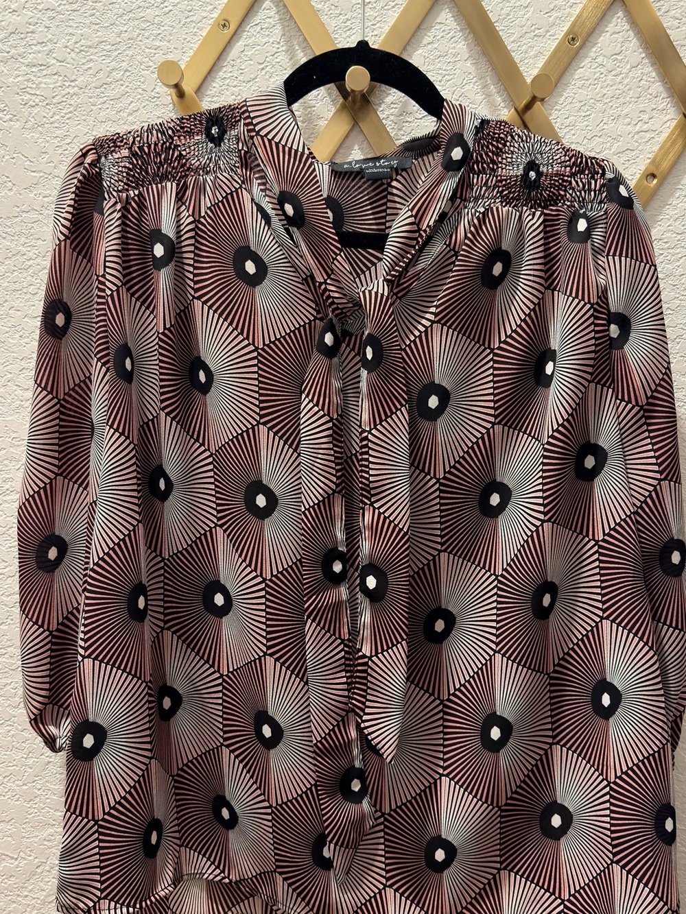 Alice + Olivia Rose Geometric Tie-Neck Blouse